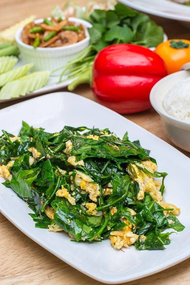 Stir Fried Malindjo Leaves with Egg